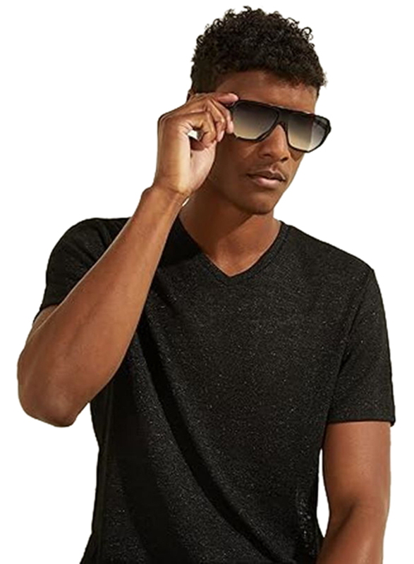 Guess Full-Rim Geometric Shiny Black Sunglasses for Men, Light Black Lens, GU00003 01Q, 60/13/145