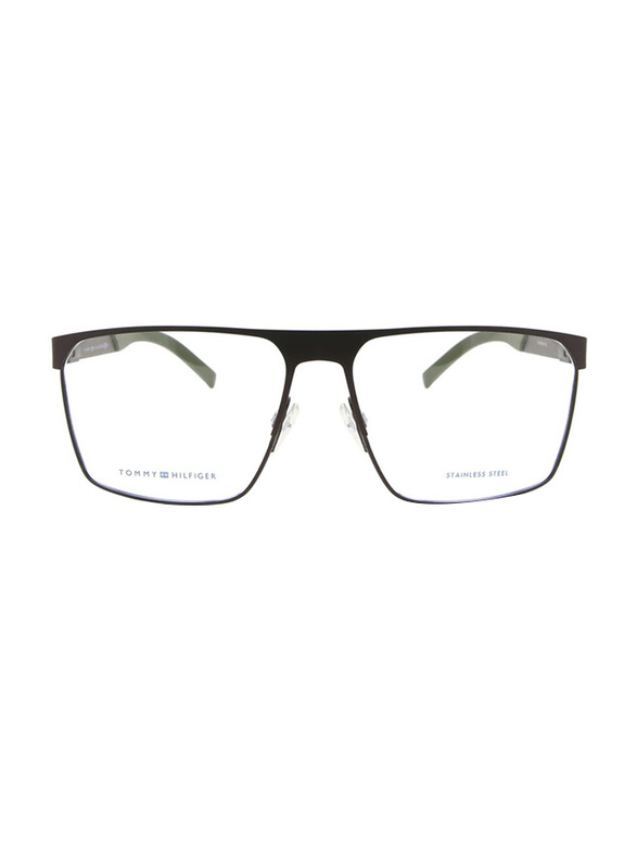 Tommy Hilfiger Full-Rim Square Matte Brown Eyewear Frames For Men, Mirrored Clear Lens, TH1861 4IN6116, 61/16/145
