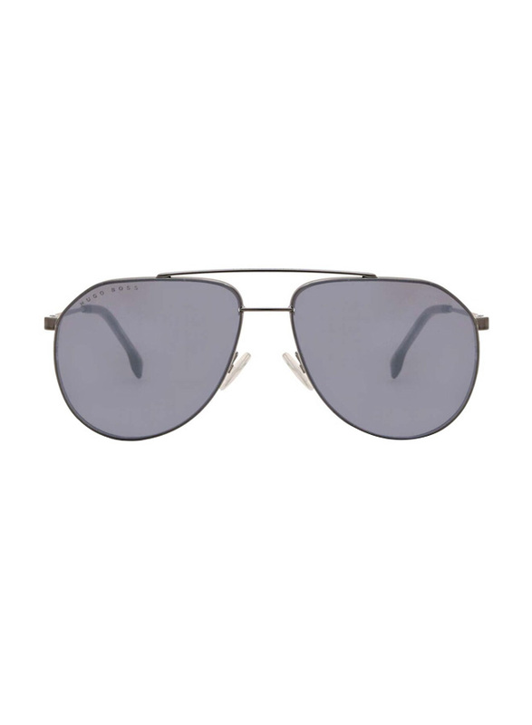 Hugo Boss Full-Rim Pilot Black Sunglasses for Men, Grey Lens, BO1326/S KJ1/T4, 53/15/145