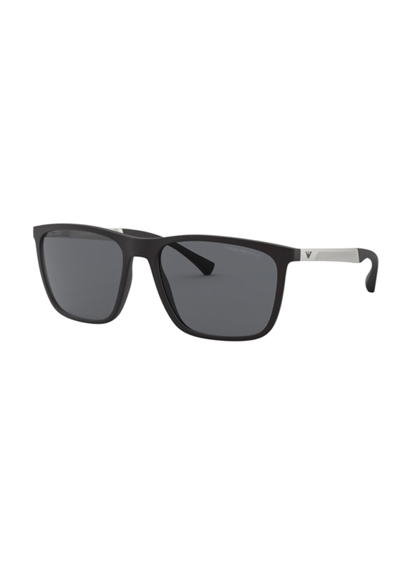 Emporio Armani Full-Rim Rectangle Black Sunglasses for Men, Grey Lens, EA4150 506387, 59/18/145