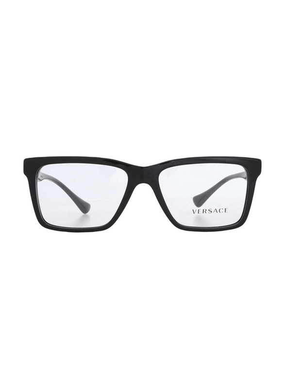 Versace Full-Rim Rectangular Black Eyewear Unisex, Transparent Lens, 0VE3328 GB1, 54/16/150
