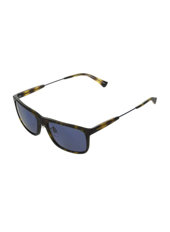 Emporio Armani Polarized Full-Rim Rectangle Matte Havana Sunglasses for Men, Blue Lens, 0EA4151F 50892V, 57/18/145