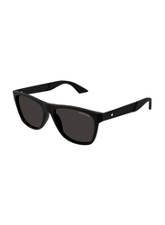 Mont Blanc Full-Rim Square Black Sunglasses for Men, Dark Grey Lens, MB0298S 001, 56/16/145