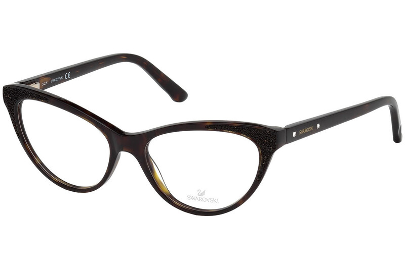 Swarovski Full-Rim Cat Eye Dark Havana Brown Eyeglass Frame for Women, Transparent Lens, SK5174 052, 54/16/140