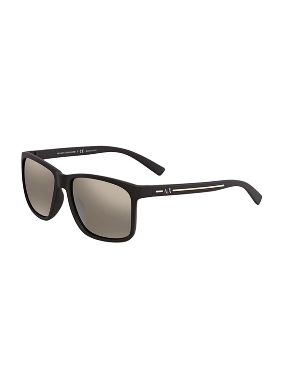 Armani Exchange Polarized Full-Rim Square Matte Brown Sunglasses For Men, Light Brown Lens, AX4041SF 80625A, 58/17/140