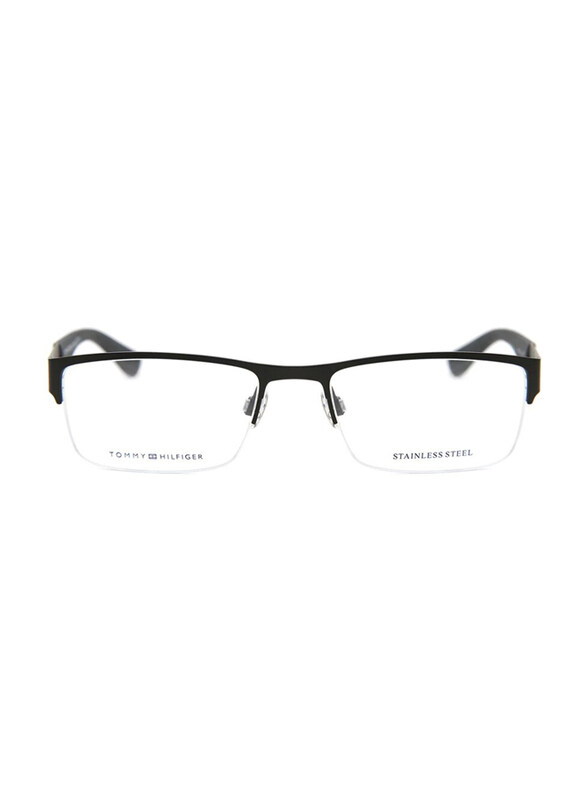 

Tommy Hilfiger Half-Rim Brow Line Black Eyewear Frames For Men, Mirrored Clear Lens, Th 1524 0003 00, 55/18/145