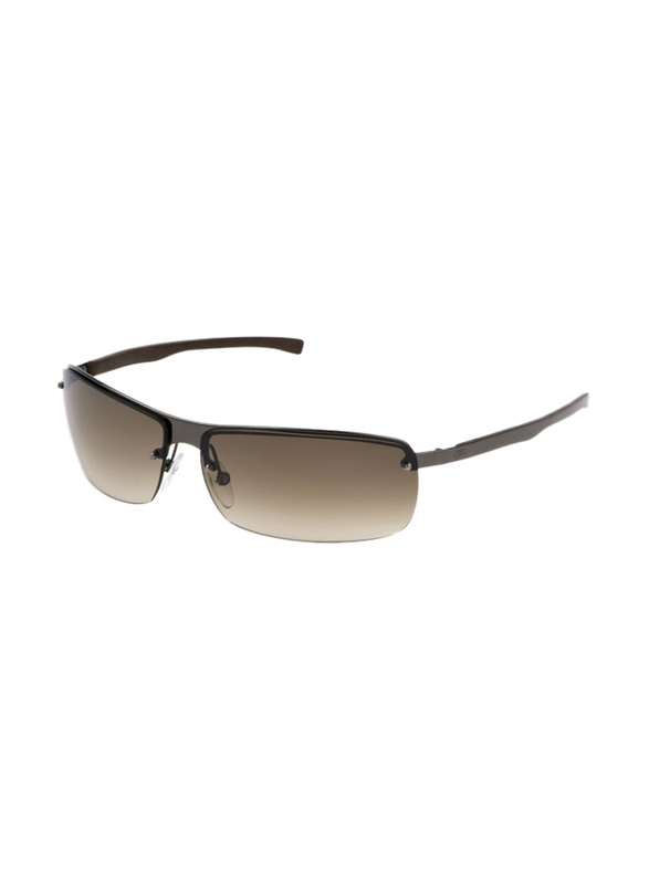 Police Half-Rim Rectangle Black Sunglasses for Men, Mirrored Brown Lens, S2869 568X