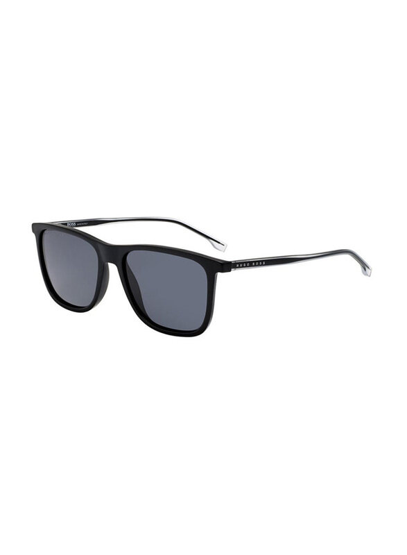 

Hugo Boss Full-Rim Square Black Sunglasses for Men, Grey Lens, BO1148/S/IT 00356IR, 56/18/145