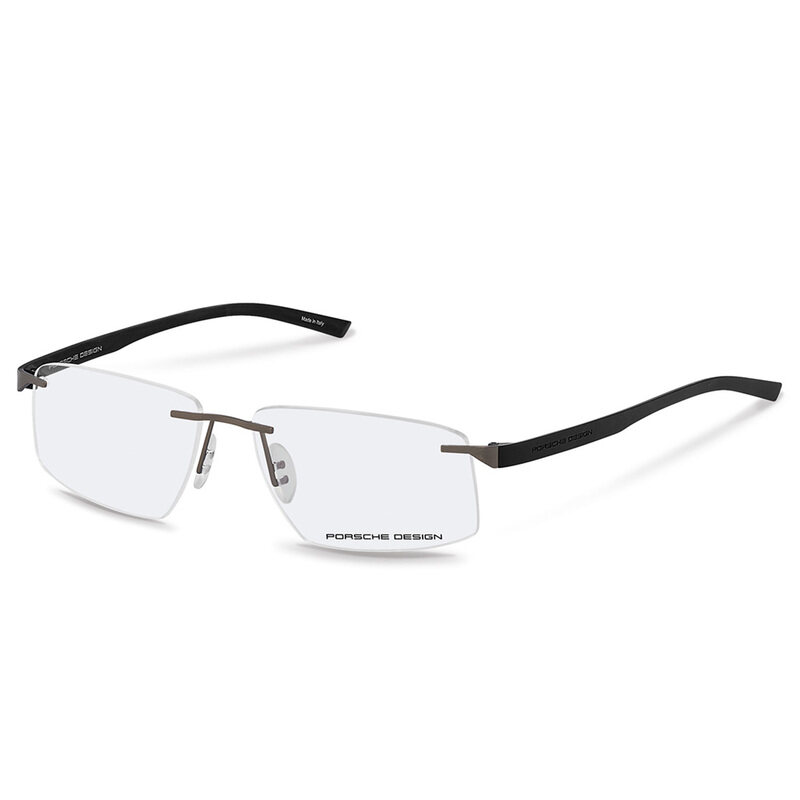 

Porsche Design Rimless Rectangle Dark Gun Eyeglass Frame for Men, Clear Lens, P8344, 53/15/140