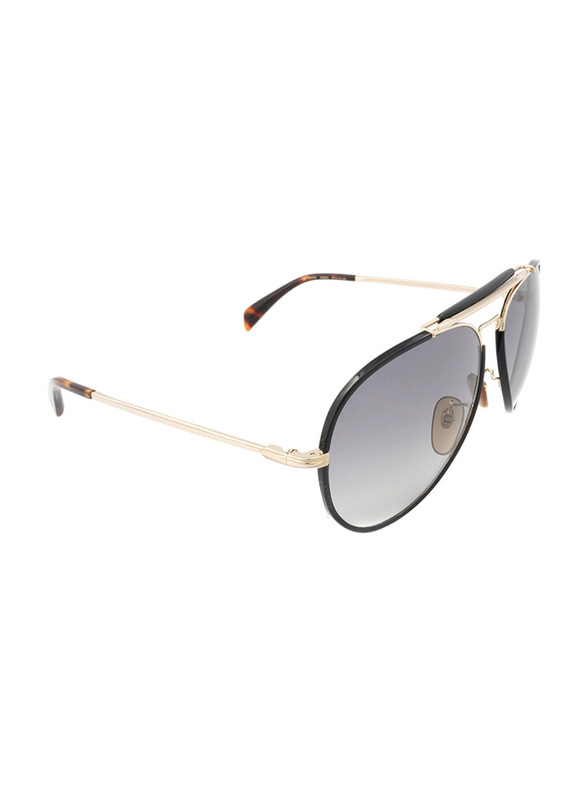 David Beckham Full-Rim Pilot Black/Gold Sunglasses for Men, Grey Gradient Lens, DB 7003/S J5G, 61/13/140