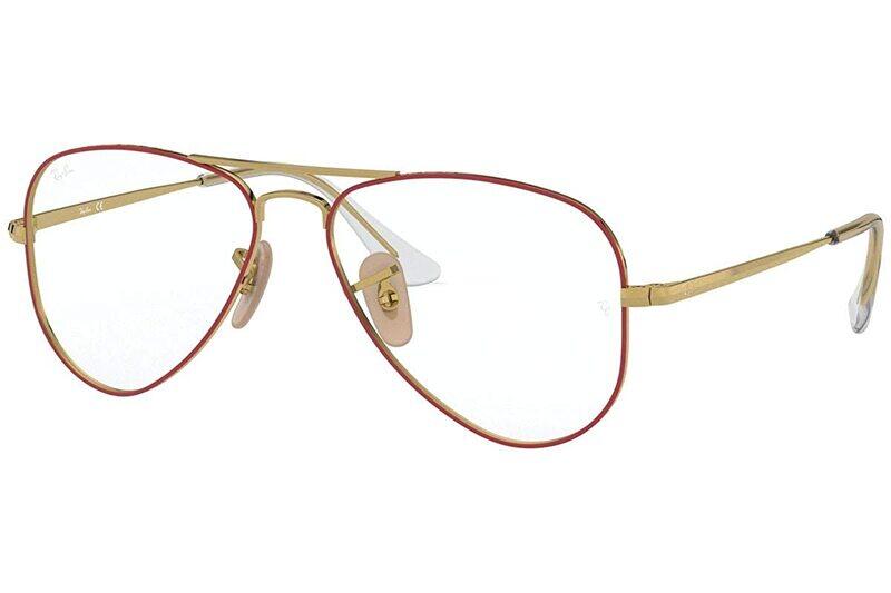 

Ray-Ban Full-Rim Aviator Polished Red/Gold Eyeglass Frames for Kids Unisex, Clear Lens, 0RY1089 4075, 52/14/130