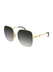 Gucci Full-Rim Square Gold Sunglasses for Women, Grey Lens, GG0879S 001 61, 61/18/140