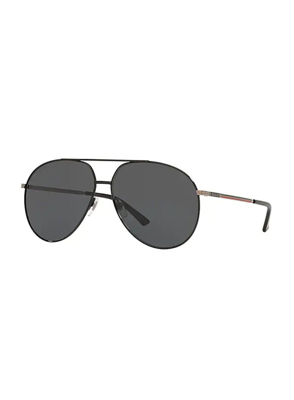 Gucci Full-Rim Pilot Black Sunglasses Unisex, Grey Lens, GG0832S 001, 64/13/145