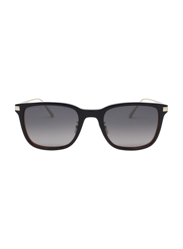 Omega Full-Rim Square Shiny Black Sunglasses for Men, Smoke Lens, OM0025-H 01A, 54/22/145