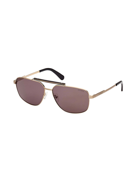 Guess Polarized Full-Rim Pilot Gold Sunglasses For Men, Dark Brown Lens, GU00054 33A, 61/14/140