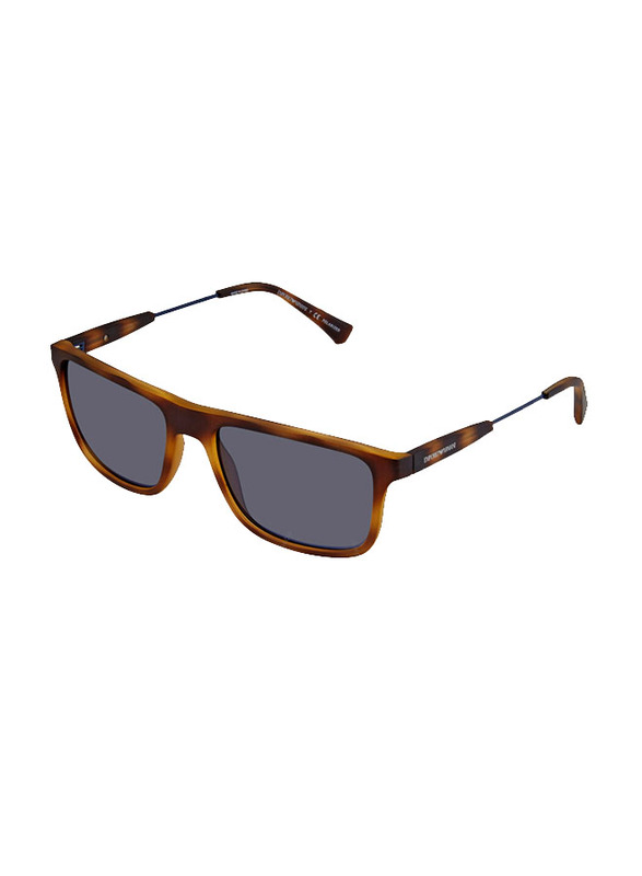 Emporio Armani Polarized Full-Rim Rectangle Havana Sunglasses for Men, Blue Lens, 0EA4151 50892V, 56/18/145