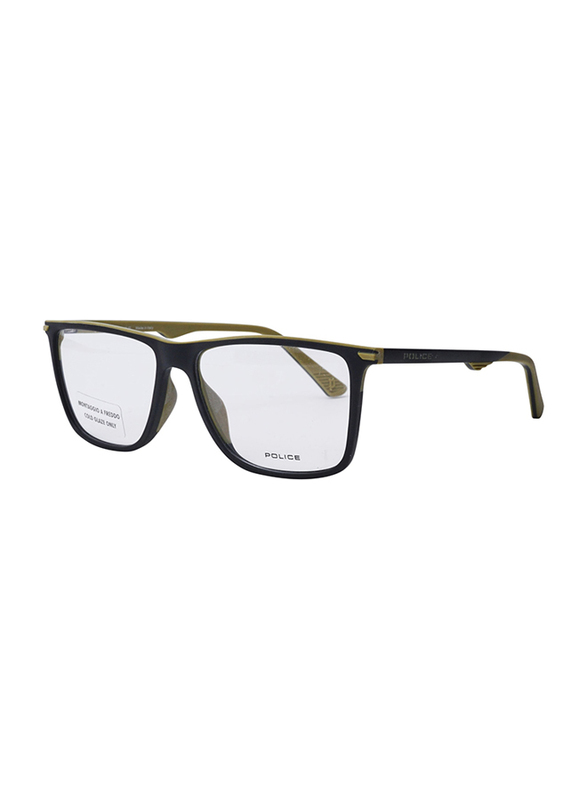 Police Two-Souls 4 Full-Rim Square Matte Black Eyeglass Frame for Men, Clear Lens, VPL484 0U28, 55/15/145