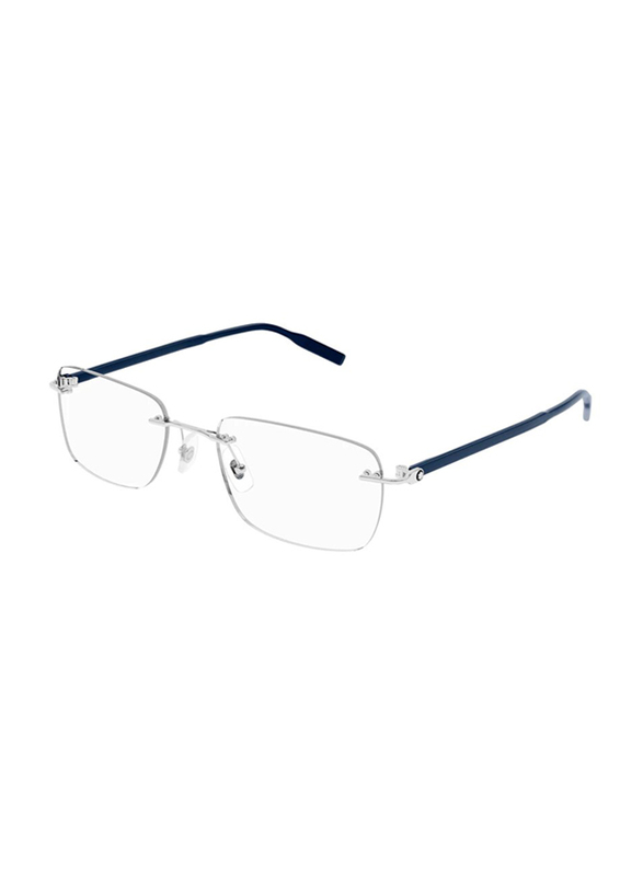 Mont Blanc Rimless Rectangular Silver Eyewear Frames For Men, Mirrored Clear Lens, MB0221O-014, 55/20/145