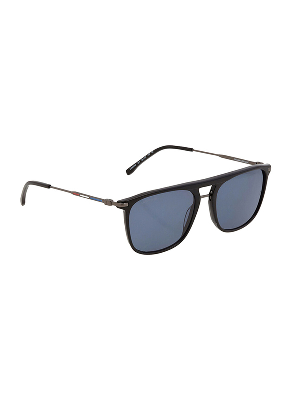 Lacoste Full-Rim Black Square Sunglasses for Men, Blue Lens, L606SND 001, 55/18/140