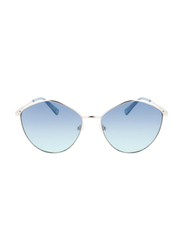 Calvin Klein Jeans Full-Rim Round Silver Sunglasses for Women, Light Blue Lens, CKJ22202S 040 61, 61/17/140