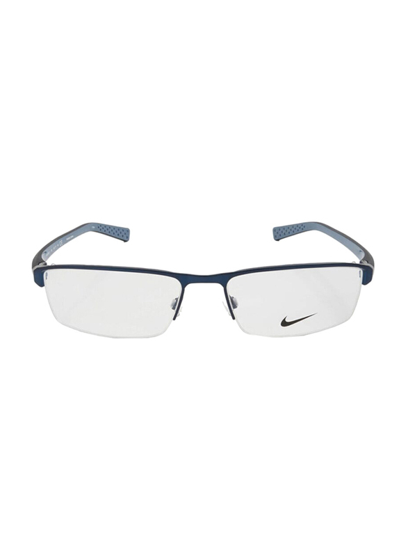 Nike Half-Rim Rectangular Blue Eyewear Frames Unisex, Mirrored Clear Lens, NIKE8097 400