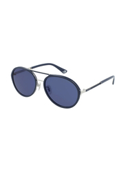 Police Record 2 Full-Rim Aviator Blue Sunglasses for Men, Blue Lens, SPLA57M 579, 57/18/145