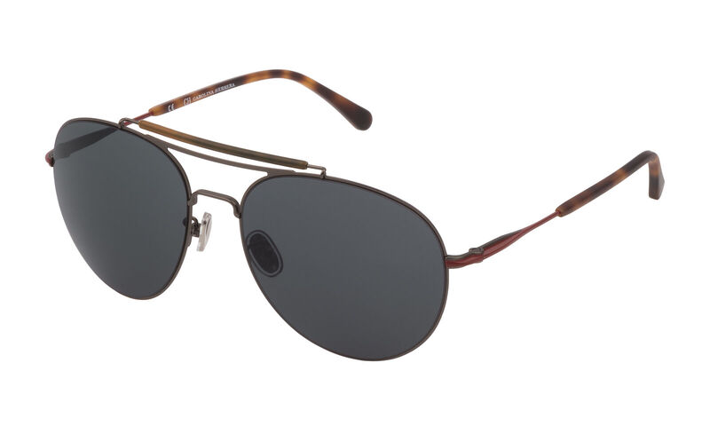 Carolina Herrera Full-Rim Aviator Matt Gunmetal Sunglasses for Women, Black Lens, SHE158 580627, 58/17/145
