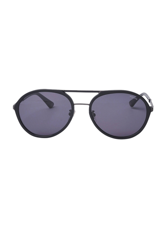Police Record 2 Full-Rim Aviator Black Sunglasses for Men, Grey Lens, SPLA57M 0627, 57/18/145