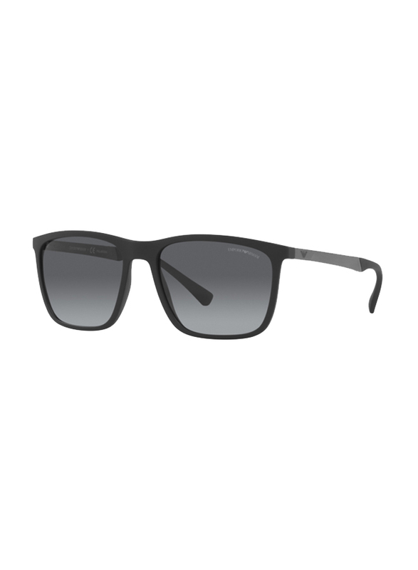 Emporio Armani Full-Rim Rectangle Black Sunglasses for Men, Grey Lens, EA4150 5001T3, 59/18/145
