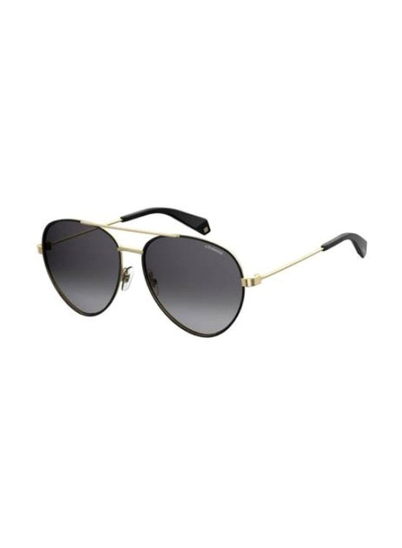Polaroid Full-Rim Pilot Gold Sunglasses for Women, Black Lens, PLD 6055/S 0807 00, 59/15/140