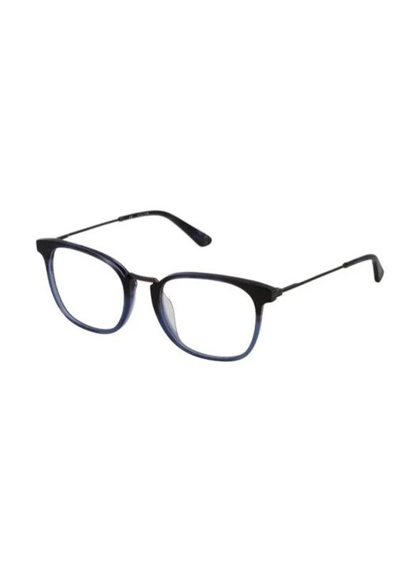 Police Full-Rim Round Blue Eyeglass Eyeglass Frames for Men, Transparent Lens, VPL686 5109QW