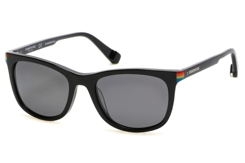 Kenneth Cole New York Polaraized Full-Rim Square Shiny Black Sunglasses Unisex, Smoke Lens, KC7239 01D, 52/18/145