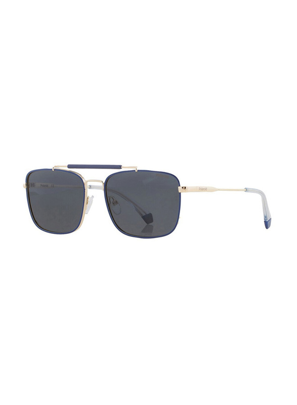 Polaroid Polarized Full-Rim Navigator Blue/Gold Sunglasses for Men, Grey Gradient Lens, PLD 2111/S 0KY2 M9, 57/17/145