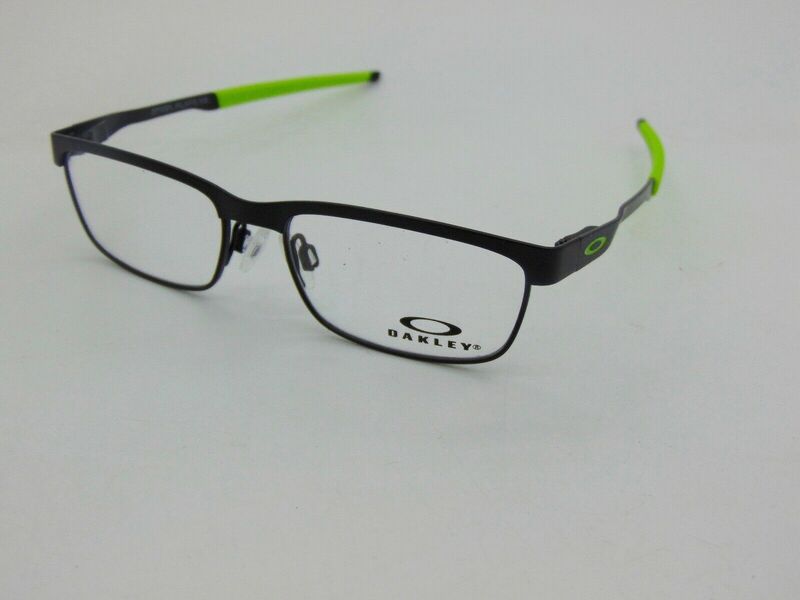 Oakley Steel Plate XS Full-Rim Rectangle Satin Black/Green Eyeglass Frame for Kids Unisex, Clear Lens, OY3002 0446, 46/14/130