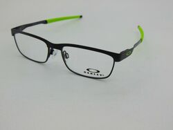 Oakley Steel Plate XS Full-Rim Rectangle Satin Black/Green Eyeglass Frame for Kids Unisex, Clear Lens, OY3002 0446, 46/14/130