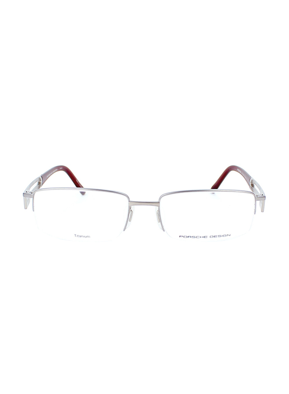 Porsche Design Half-Rim Rectangular Matt Silver Eyewear Frame for Men, P8703 S1 C, 56/18/145