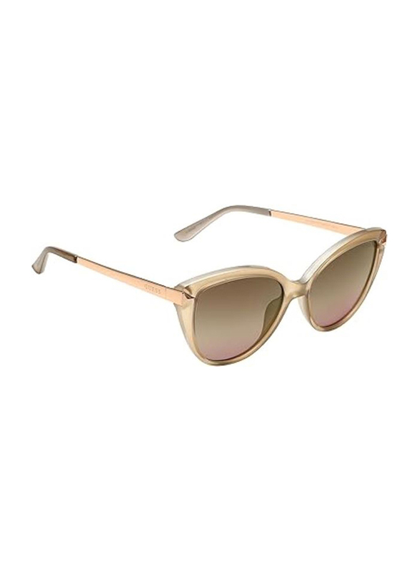 Guess Full-Rim Cat Eye Beige Sunglasses for Women, Gradient Brown Lens, GU7658 57F