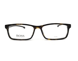 Hugo Boss Full-Rim Rectangle Dark Havana Eyeglass Frame Unisex, Clear Lens, B0877 0P0I, 55/16/140