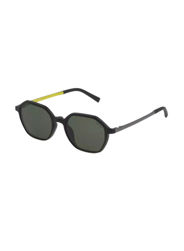 Sting Polarized Full-Rim Geometric Black Sunglasses Unisex, Green Lens, SST413 U28P, 51/18/140