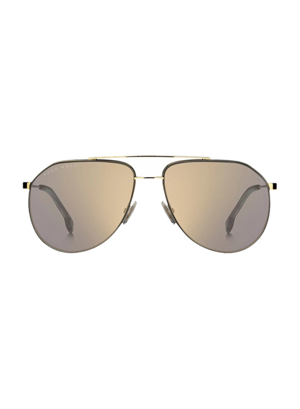 Hugo Boss Full-Rim Pilot Gold Sunglasses for Men, Mirrored Grey Lens, 1326/S 0J5G UE, 60/15/145