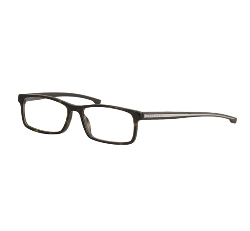 Hugo Boss Full-Rim Rectangle Dark Havana Eyeglass Frame Unisex, Clear Lens, B0877 0P0I, 55/16/140