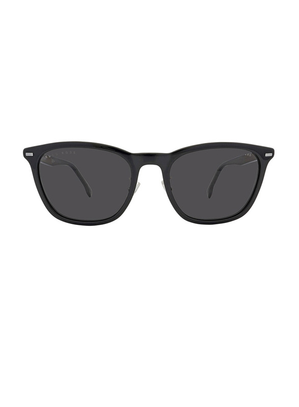 Hugo Boss Polarized Full-Rim Square Black Sunglasses for Men, Grey Lens, BO1290/F/SK 0807, 56/21/145