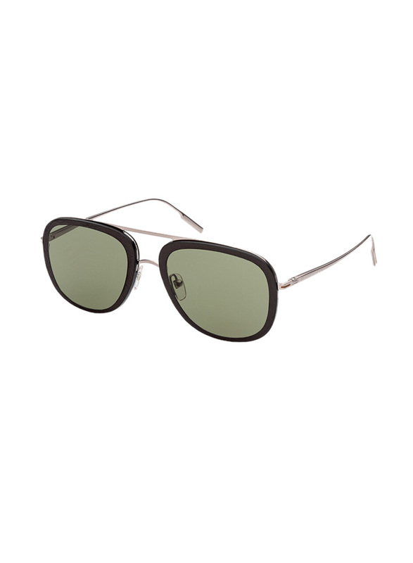 Ermenegildo Zegna Full-Rim Pilot Silver Sunglasses for Men, Green Lens, EZ0187 08N, 62/13/140