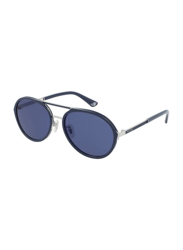 Police Full-Rim Aviator Blue Sunglasses for Men, Blue Lens, SPLA57 57579B, 57/18/145