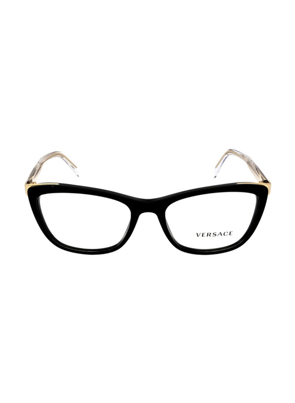 Versace Full-Rim Cat Eye Black Eyewear for Women, Transparent Lens, VE3255A GB1, 54/17/140