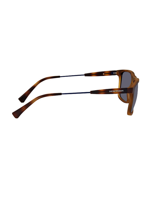 Emporio Armani Polarized Full-Rim Rectangle Havana Sunglasses for Men, Blue Lens, 0EA4151 50892V, 56/18/145
