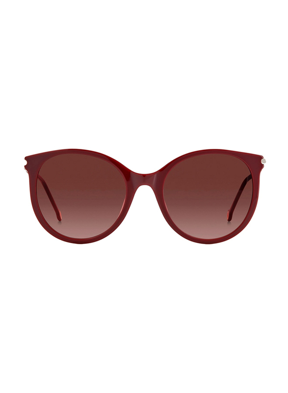 Carolina Herrera Full-Rim Round Burgundy Sunglasses for Women, Pink Lens, CH0024/S LHF/3X, 55/21/145