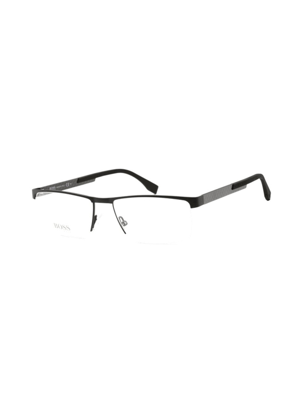 Hugo Boss Half-Rim Rectangle Black Eyewear Frames For Men, Mirrored Clear Lens, 0734 0KCQ 00