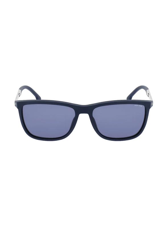Police Polarized Full-Rim Rectangle Blue Sunglasses For Men, Slate Blue Lens, SPLC35M 0C03