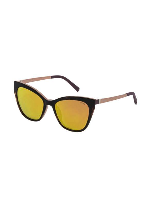 Sting Full-Rim Cat Eye Black/Gold Sunglasses Unisex, Yellow Lens, SST380 ALFP, 52/17/135